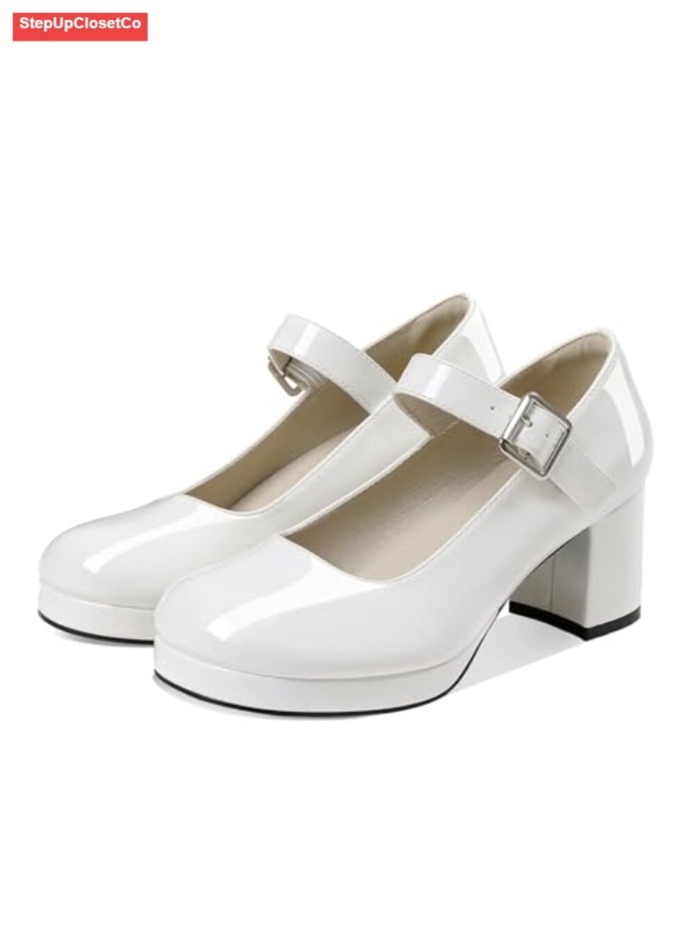 Mary Jane Pumps Low Chunky Heel Ankle Strap Round Toe Dress Shoes